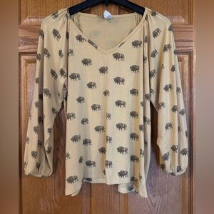 Kate Quinn Buffalo Print Long Sleeve Top Size M Viscose Lycra